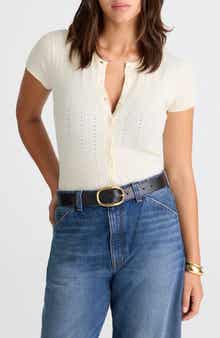 Madewell Short Sleeve Pointelle Cotton Blend Cardigan