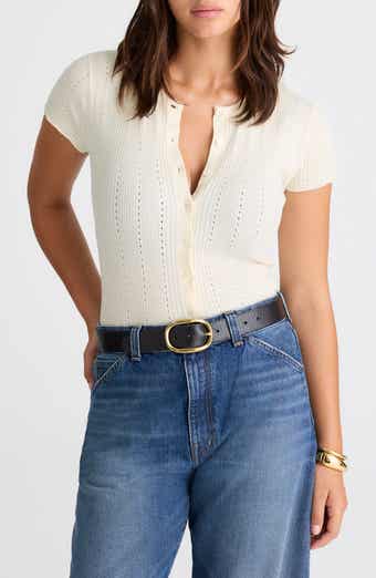 Madewell Short Sleeve Pointelle Cotton Blend Cardigan