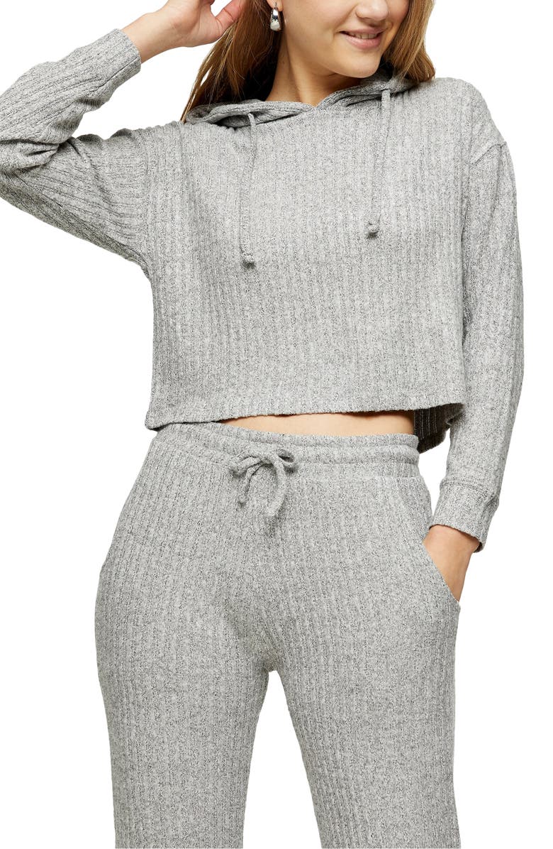 Topshop Cozy Ribbed Hoodie, Main, color,