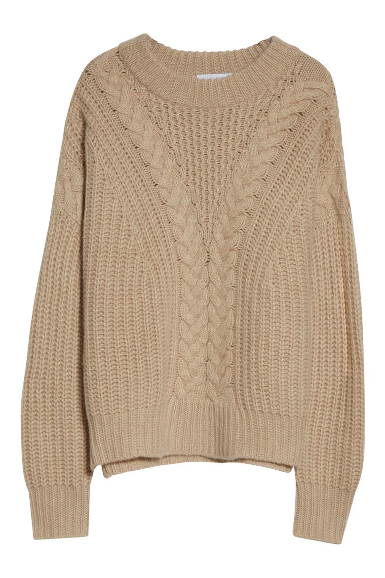 V-Cable Cashmere Crewneck Sweater, Alternate, color, LIGHT TAN