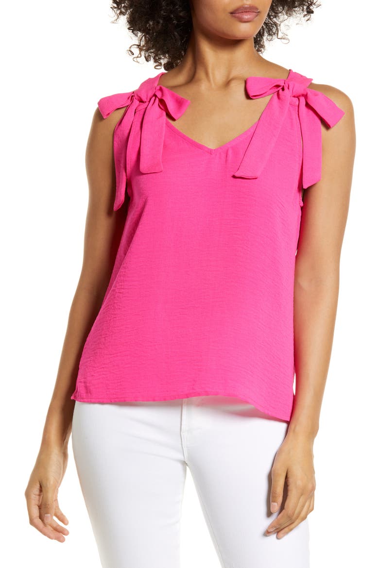 Bow Tie Tank, Main, color, BRIGHT ROSE