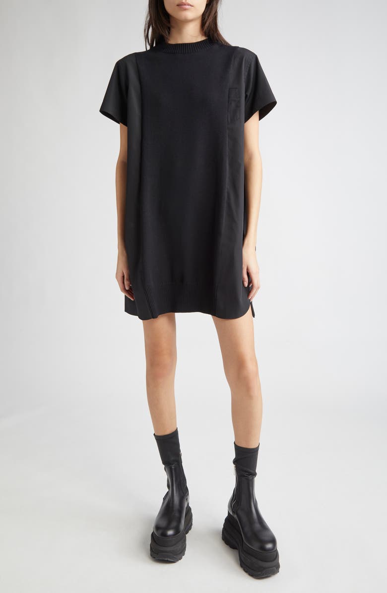 Sacai Mixed Media Knit & Poplin Dress, Main, color, 