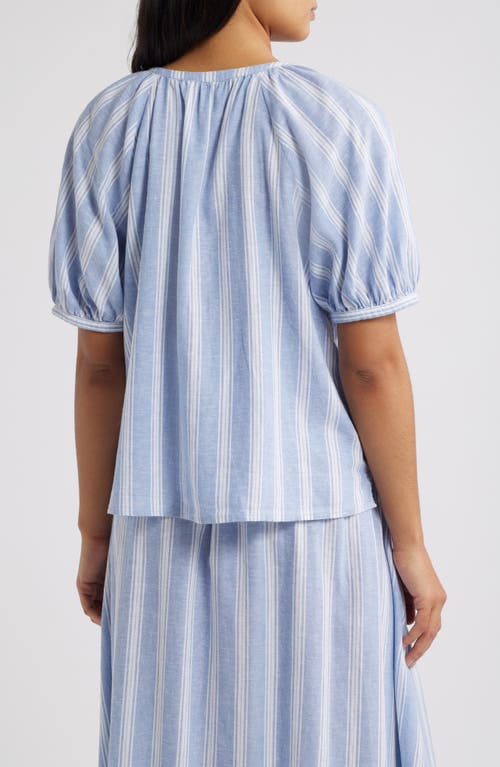 Caslonr Caslon(r) Stripe Linen Blend Puff Sleeve Top In Blue- White Tay Stripe
