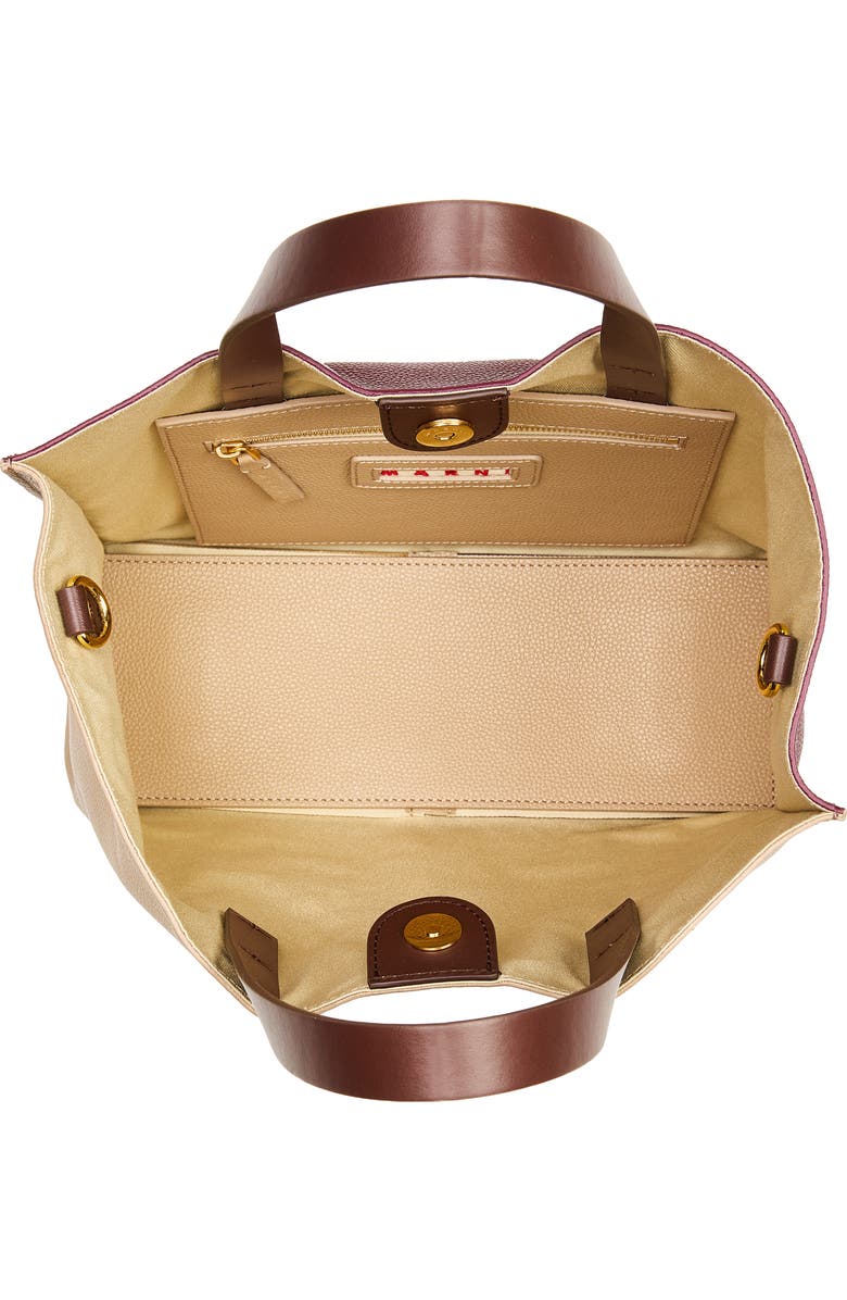 Marni Museo Soft Colorblock Leather East/West Tote, Alternate, color, Moon/ Burgundy/ Coffee