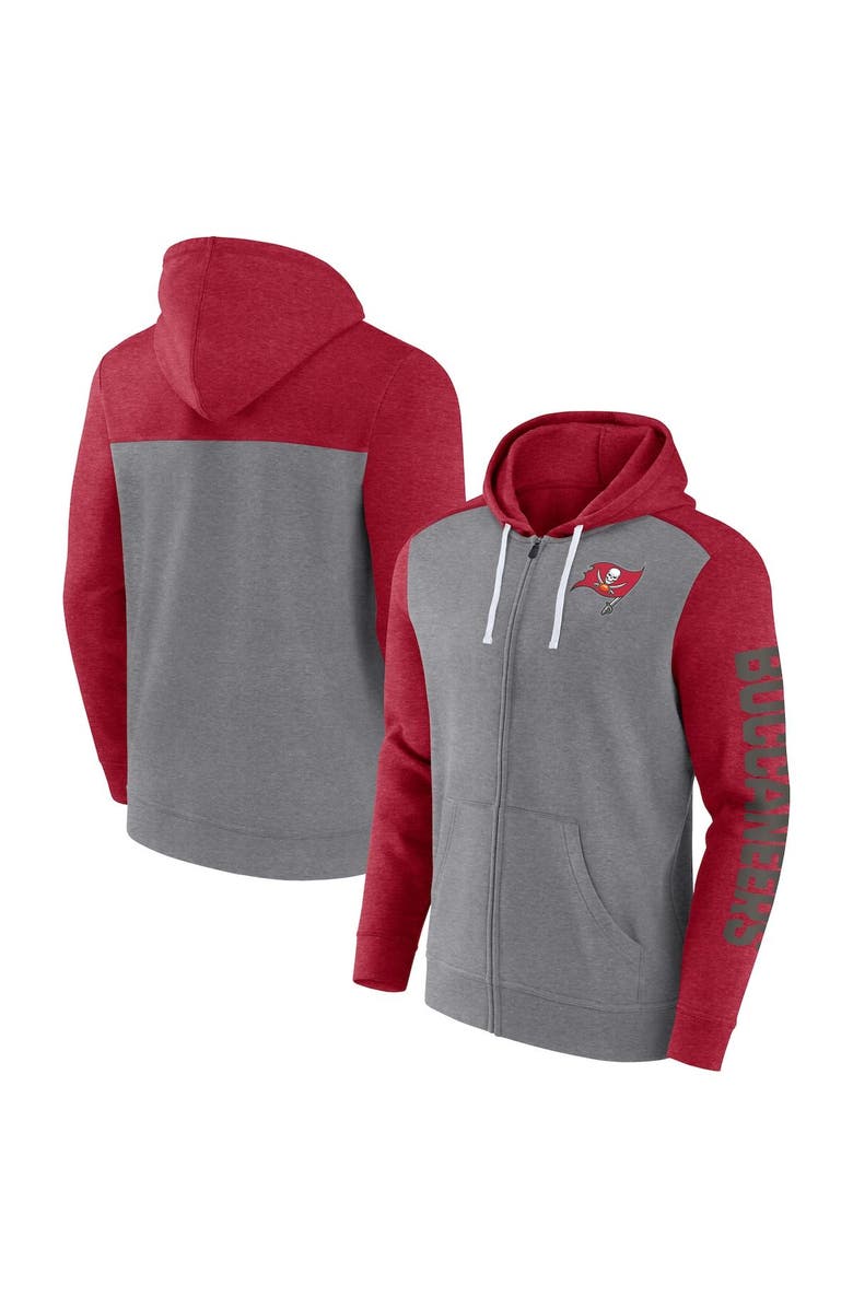 FANATICS Men's Fanatics Branded Heather Gray Tampa Bay Buccaneers Down and Distance Full-Zip Hoodie, Main, color, 