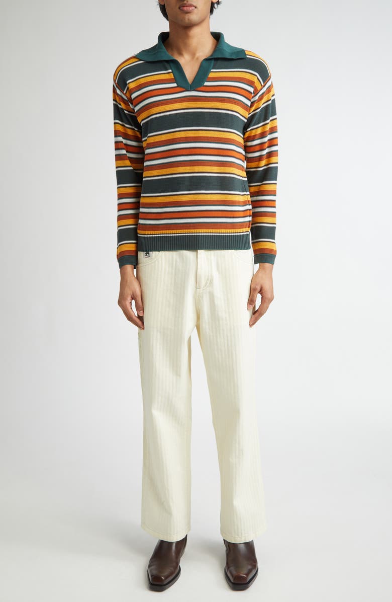 Bode Boxy Parakeet Stripe Long Sleeve Polo, Alternate, color, Multicolor