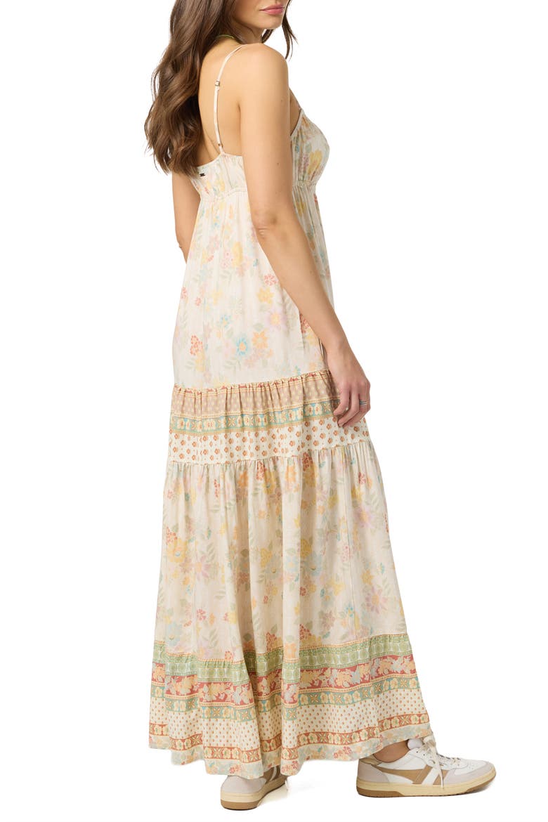 Lillie Floral Border Print Tiered Maxi Dress, Alternate, color, TAPIOCA