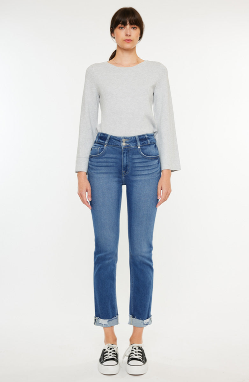 Kancan Esme Essentials High Rise Slim Straight Leg Jeans In White