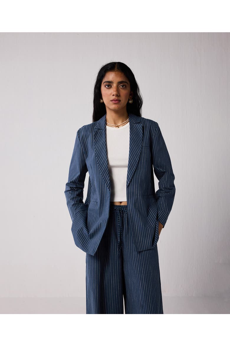 Weekday Blazer and Wide-leg Drawstring Pants Set, Alternate, color, Twilight Tracks