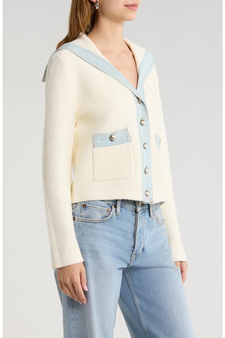 Briley Mixed Media Sailor Cardigan, Alternate, color, IVORY