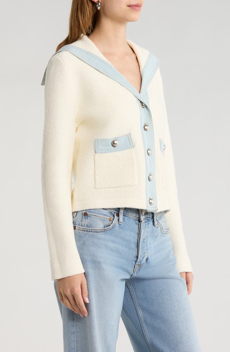 ASTR the Label Briley Mixed Media Sailor Cardigan, Alternate, color, Ivory