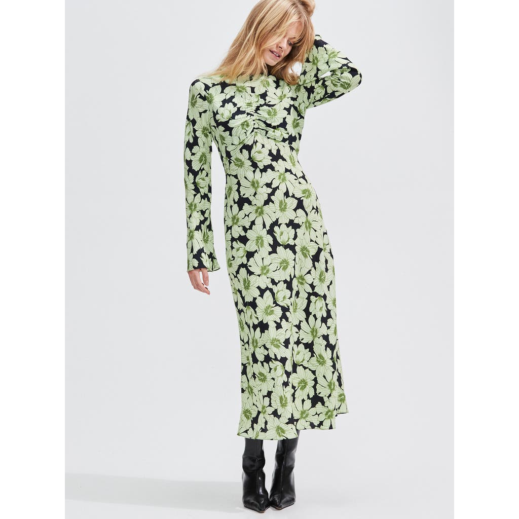 Ro&zo Green Floral Flute Sleeve Dress In Green