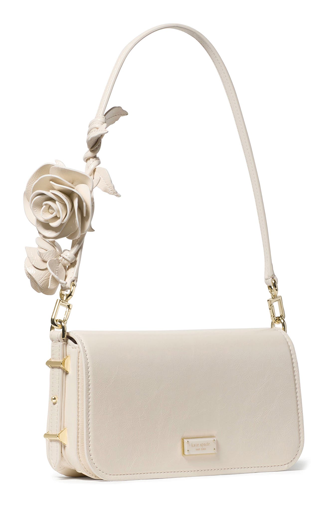 Kate Spade New York liv floral applique leather shoulder bag, Alternate, color, Cashew Milk
