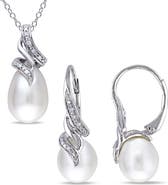 DELMAR Cultured Freshwater Pearl & Diamond Necklace & Drop Earrings Set - 0.09ct.