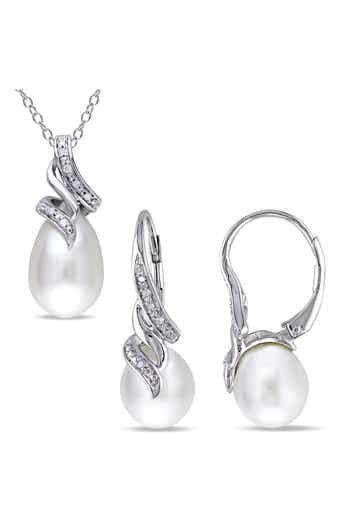 Cultured Freshwater Pearl & Diamond Necklace & Drop Earrings Set - 0.09ct.
