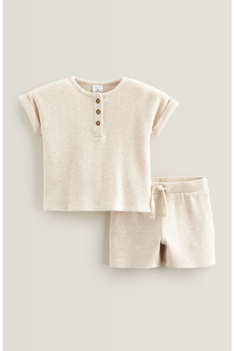 Waffle Knit Henley & Shorts Set, Main, color, BEIGE OATMEAL LIGHT HEATHER