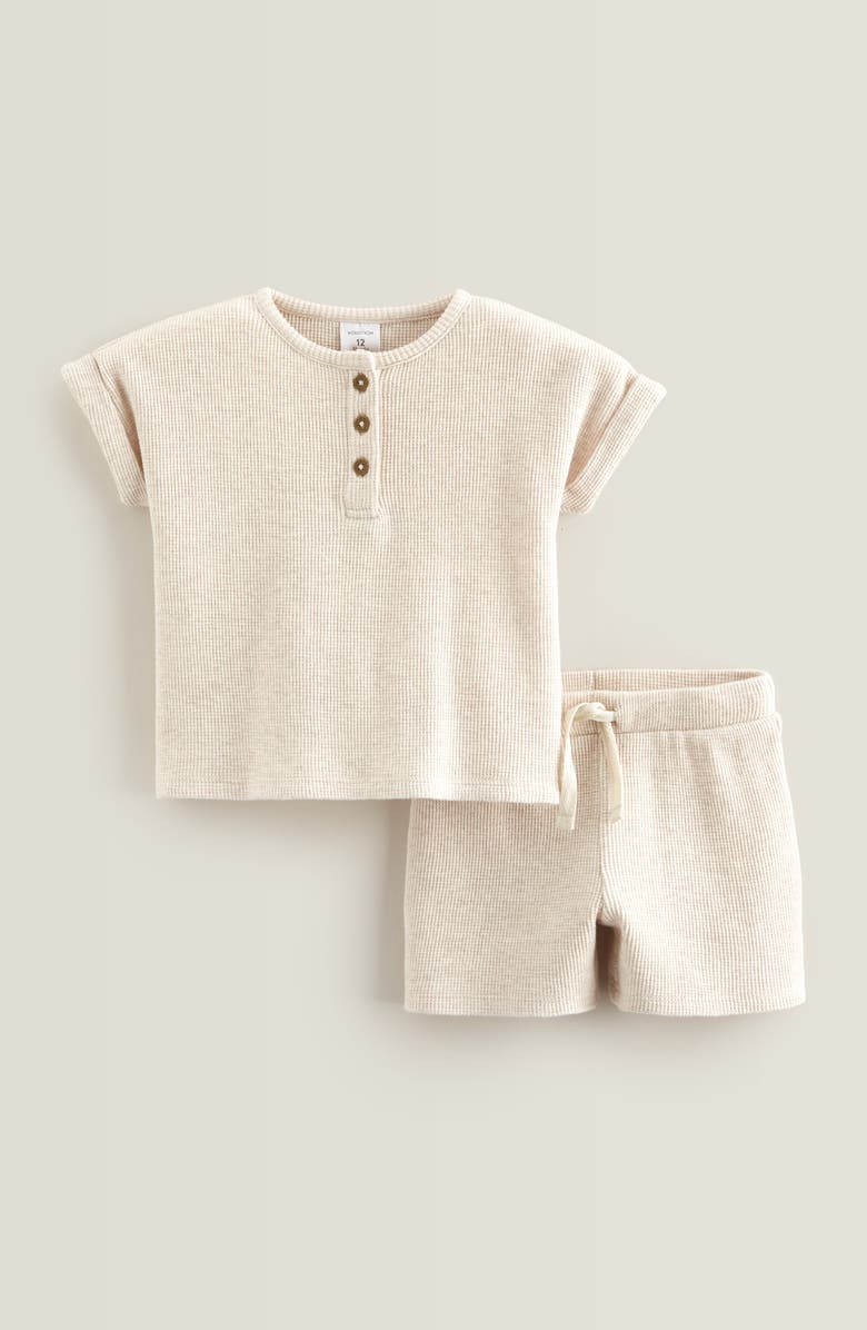 Nordstrom Waffle Knit Henley & Shorts Set, Main, color, Beige Oatmeal Light Heather