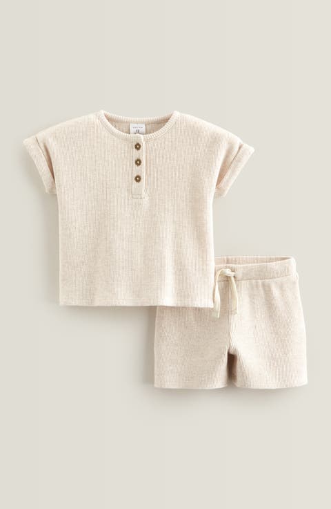 Waffle Knit Henley & Shorts Set (Baby)