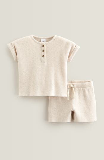 Nordstrom Waffle Knit Henley & Shorts Set In Neutral