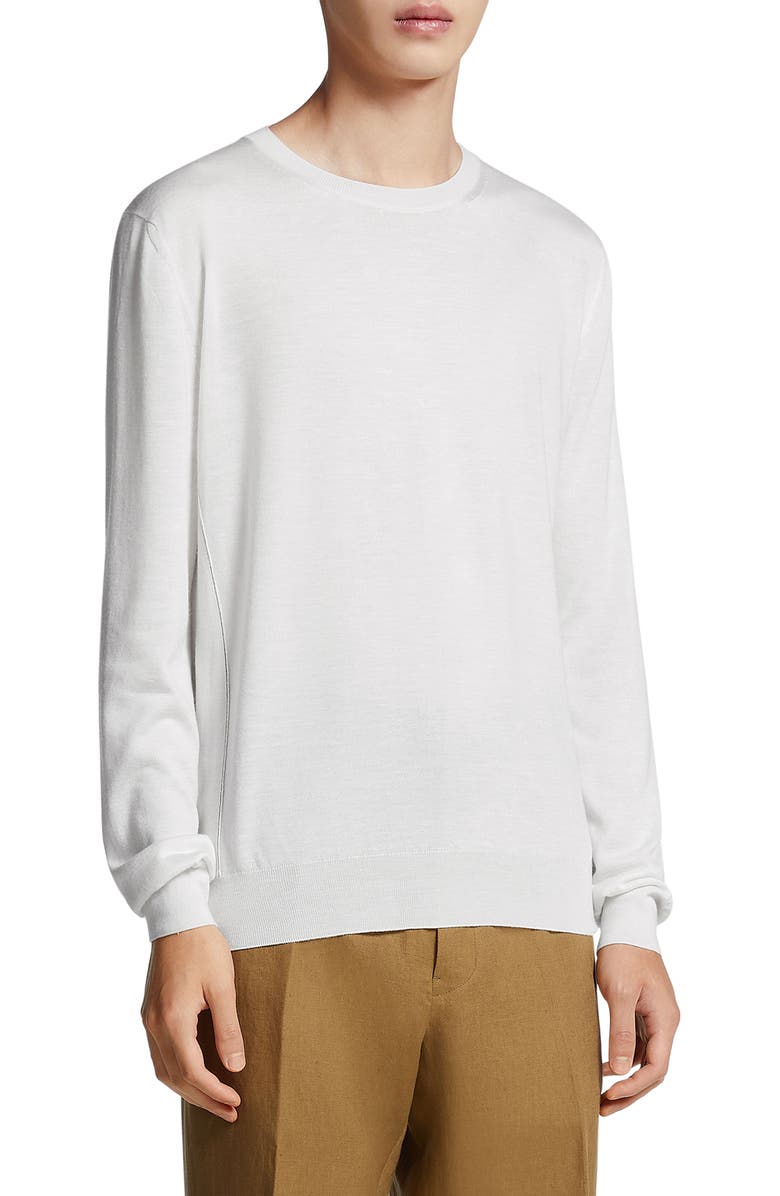 ZEGNA Crossover Silk Blend Crewneck Sweater, Main, color, 