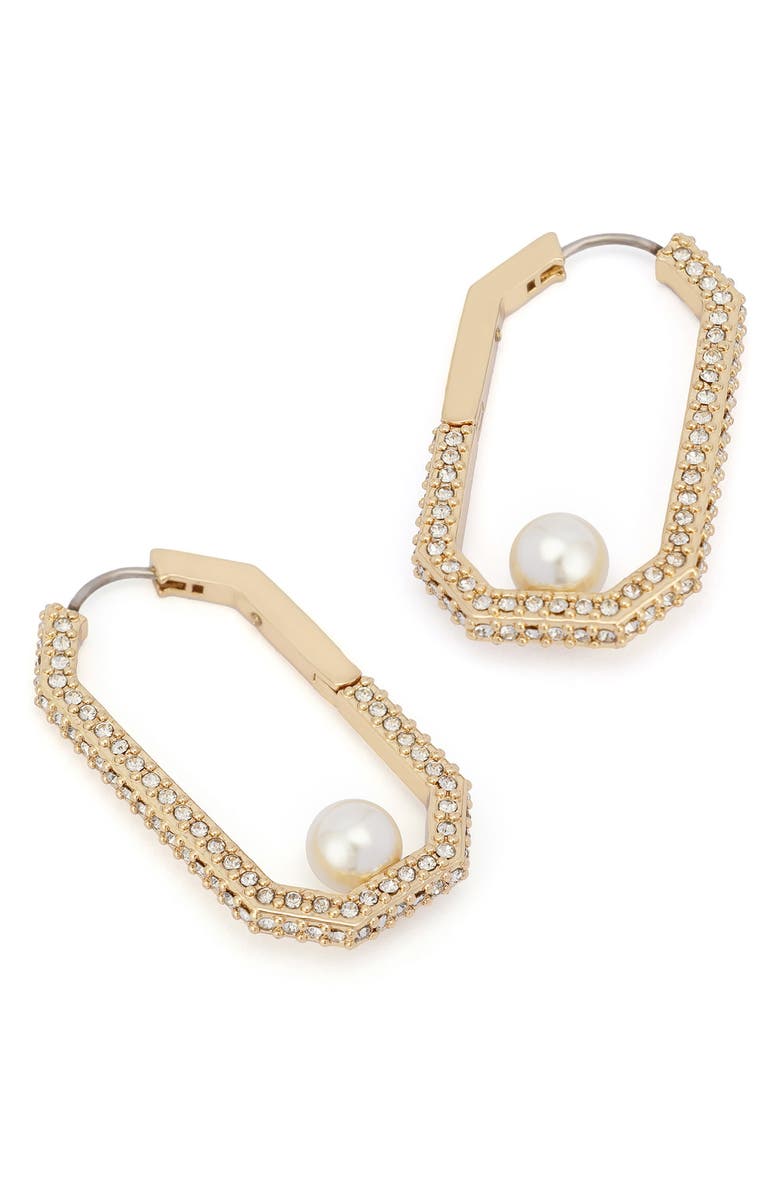 AllSaints Pavé & Faux Pearl Hexagonal Hoop Earrings, Alternate, color, Pearl/ Gold