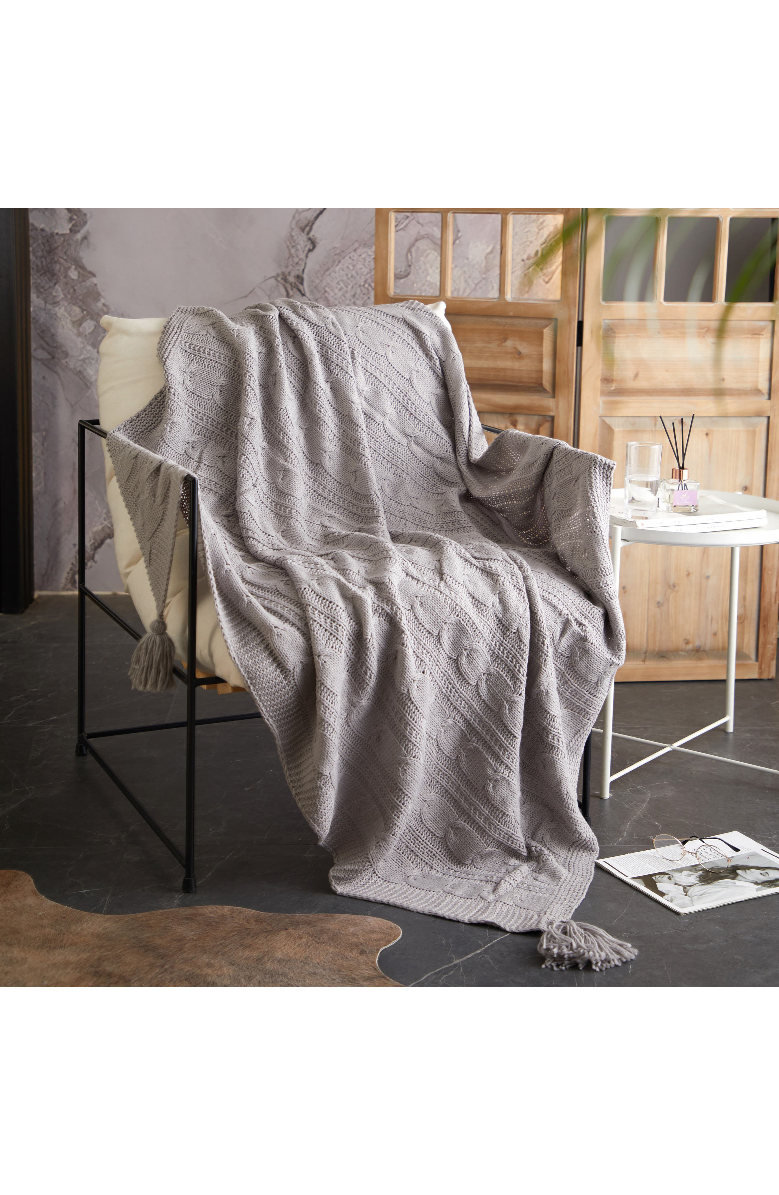 Kerri Cable Knit Fringe Throw Blanket | Nordstromrack