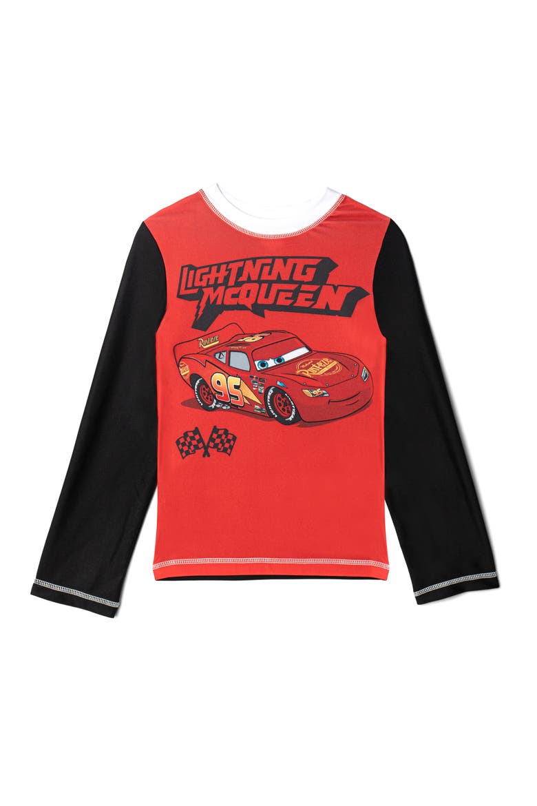 Pixar Swimwear 2-Piece Rash Guard and Swim Trunks Set, Alternate, color, McQueen Mater Red