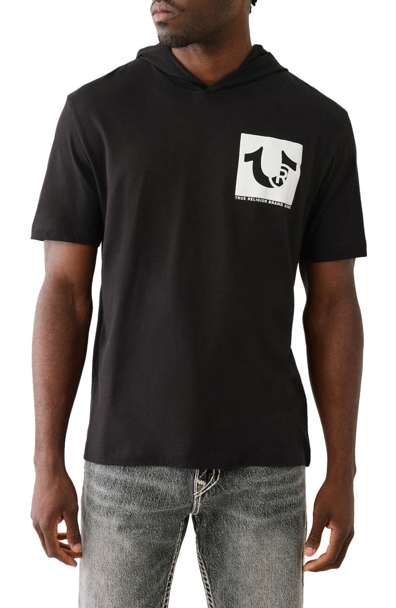 True Religion Hooded Cotton Graphic T-Shirt, Main, color, Jet Black