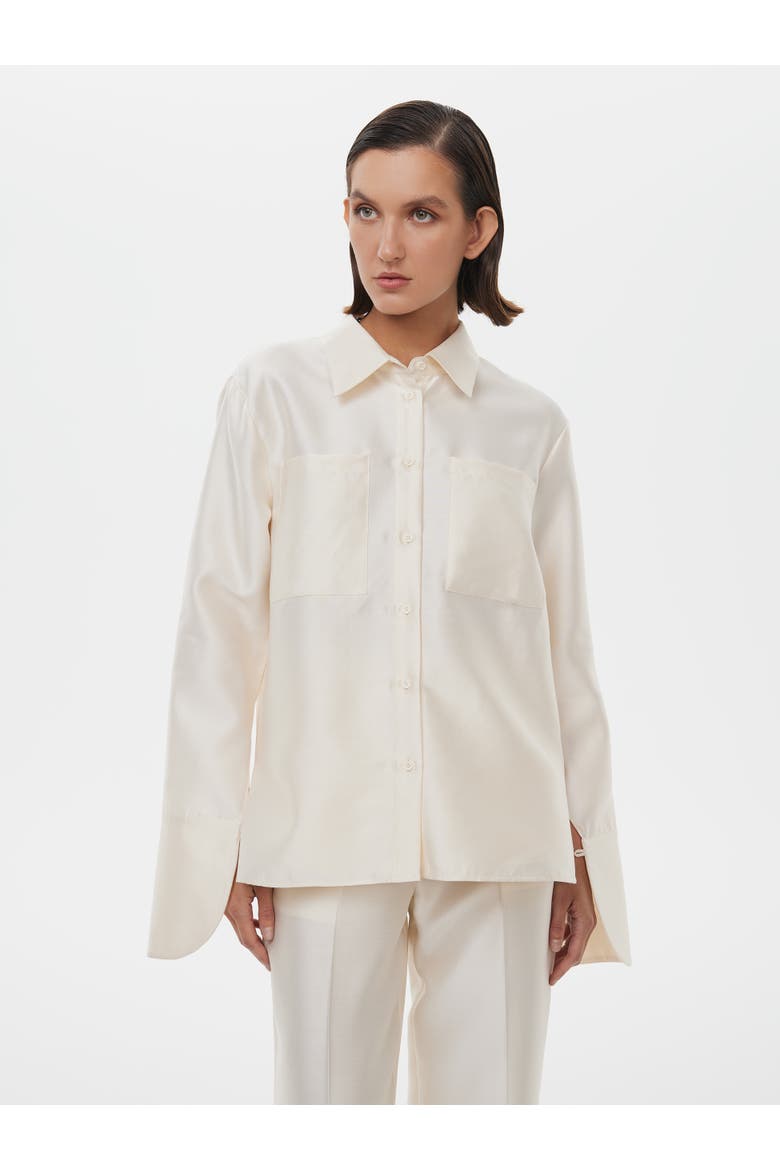 Silk-Wool Blend Fitted Shirt, Main, color, Cream White