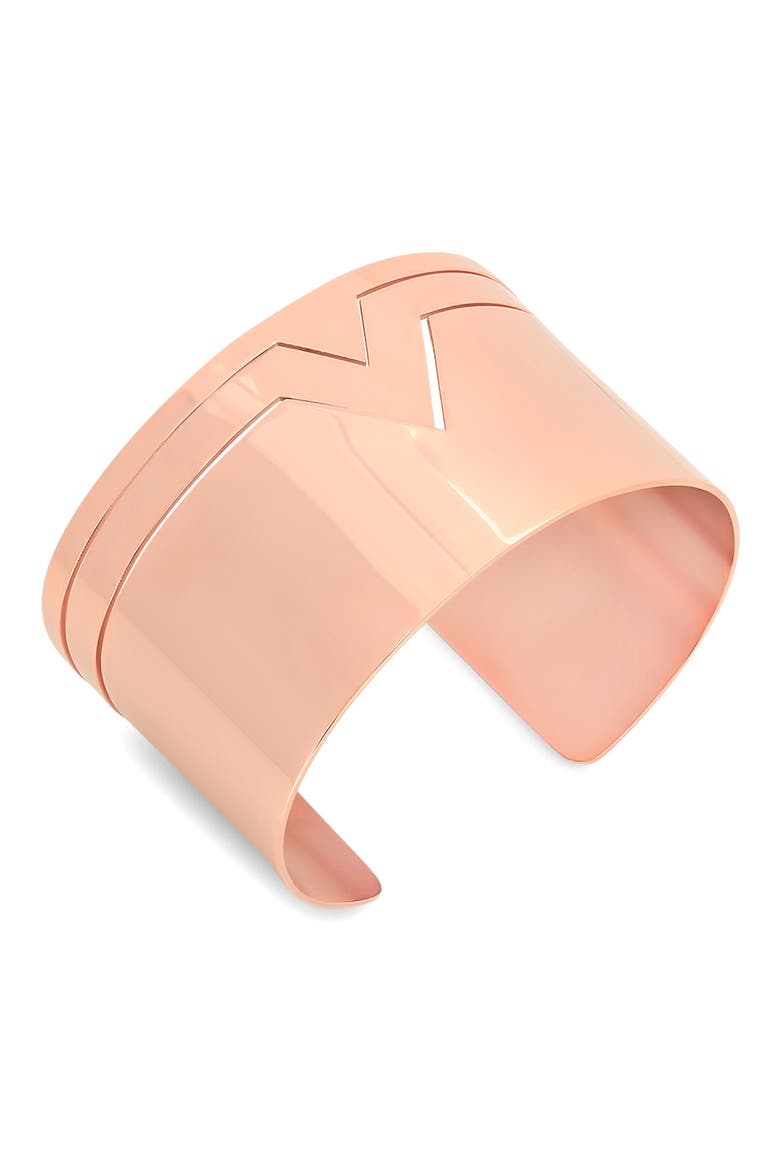 18K Rose Gold Plated Etched Cuff Bracelet, Main, color, ROSE