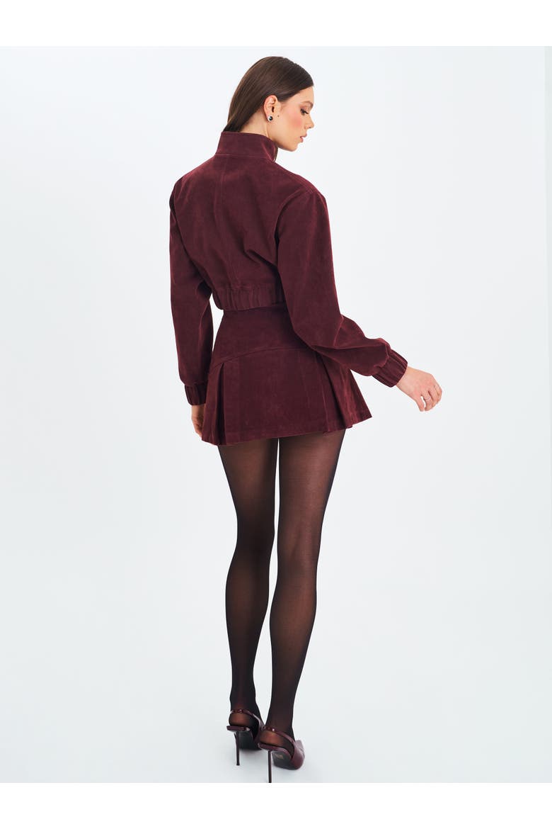 Faryn Vegan Suede Pleated A-Line Mini Skirt, Alternate, color, Mahogany