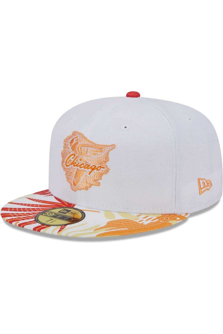 Men's New Era White/Orange Chicago White Sox Flamingo 59FIFTY Fitted Hat, Main, color, White