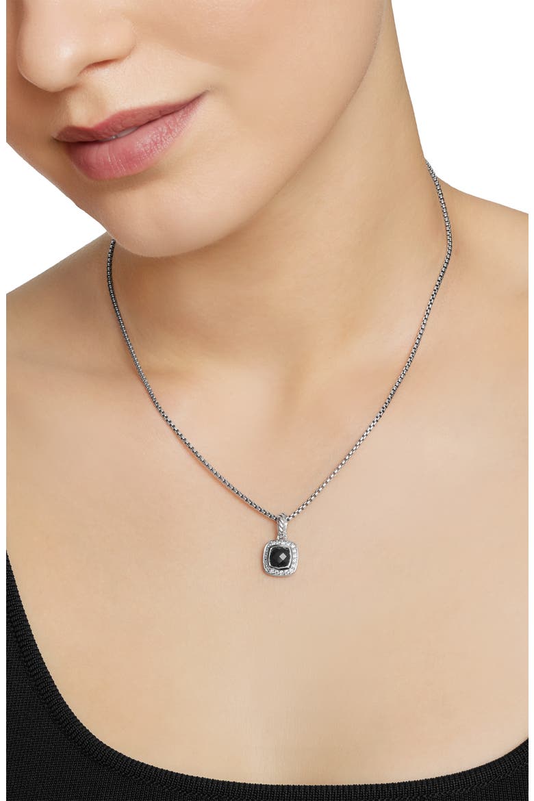 Petite Albion® Halo Cushion Pendant Necklace, Alternate, color, BLACK ONYX