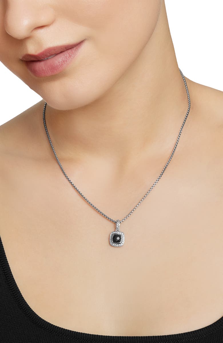 David Yurman Petite Albion<sup>®</sup> Halo Cushion Pendant Necklace, Alternate, color, Black Onyx