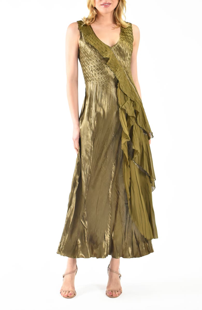 Komarov Ruffle Sleeveless Chiffon & Charmeuse Cocktail Dress, Main, color, 