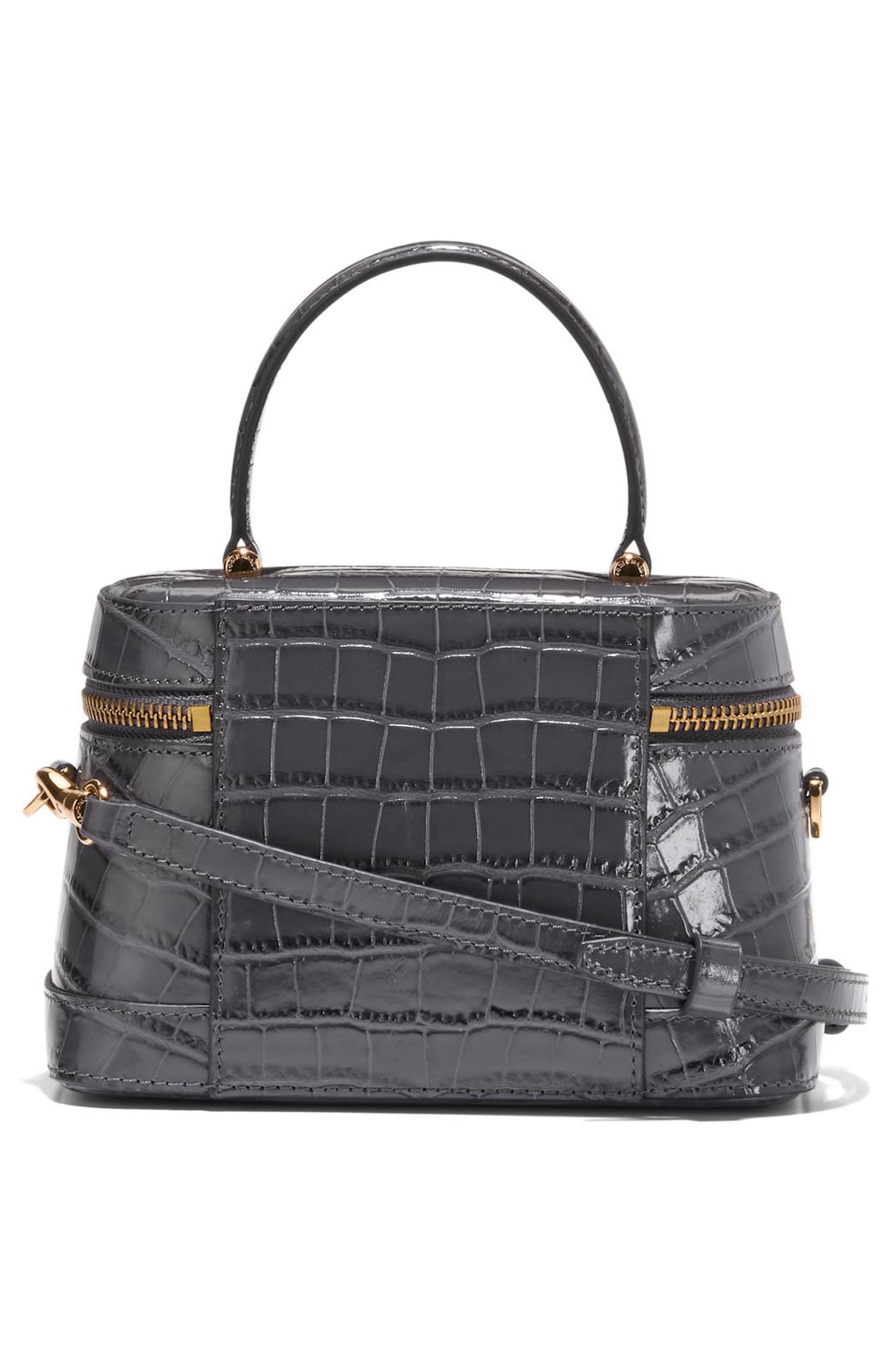 Fleur Croc Embossed Leather Vanity Bag, Alternate, color, BLACK CROCO PRINT