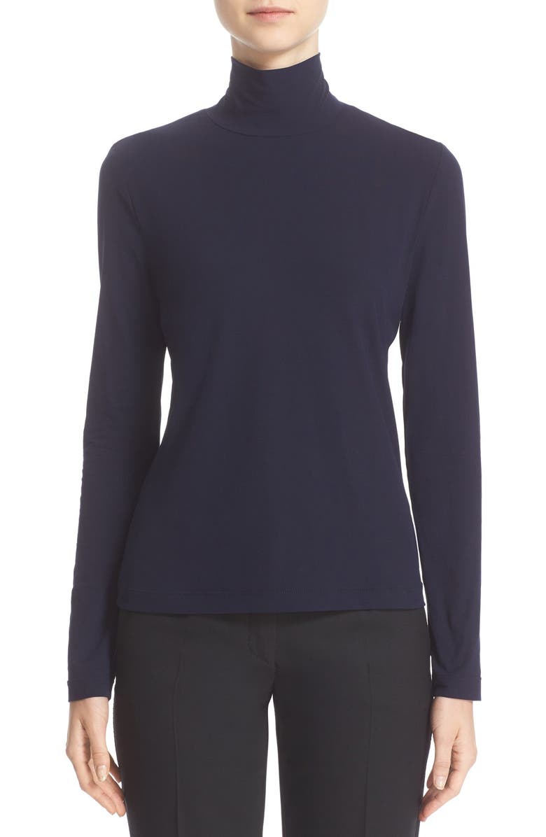 ST. JOHN Nuda Fine Jersey Turtleneck Top, Main, color, Nv00 Navy