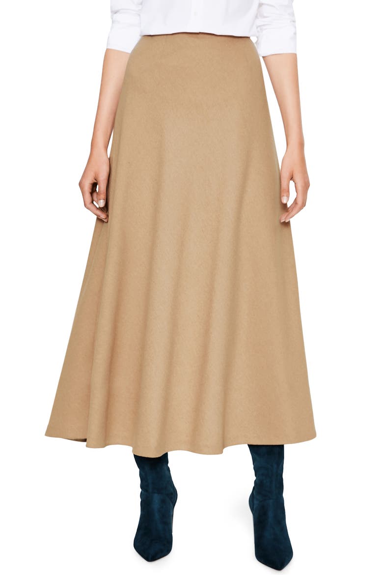 Wool Blend Midi Skirt, Main, color, SOFT TRUFFLE