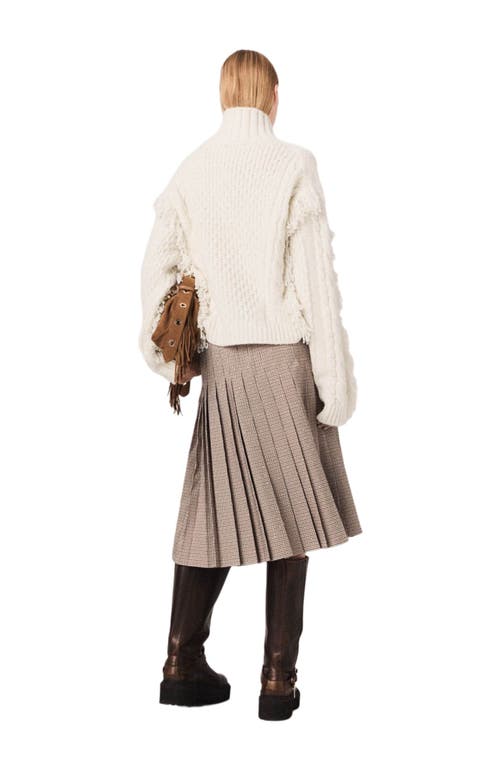 Maje Pleated Checked Midi Skirt In Brown