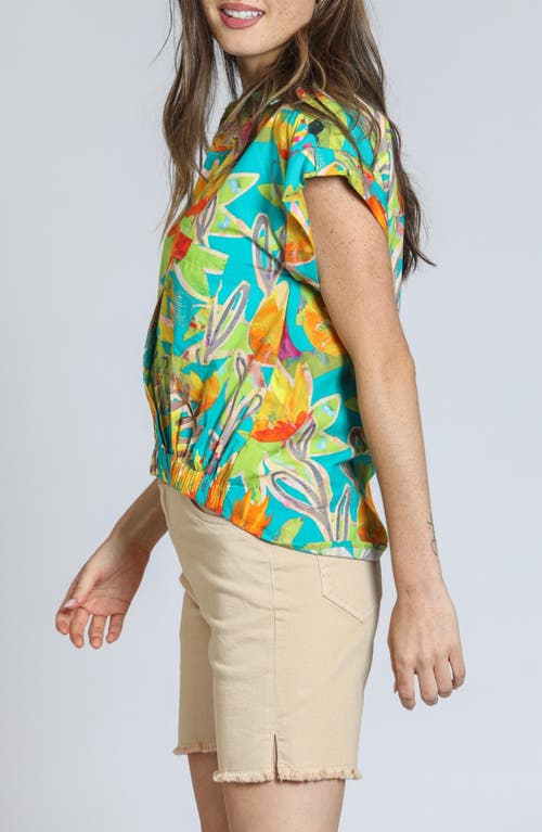 Apny Print Wrap Front Cotton High-low Top In Lime Green Multi
