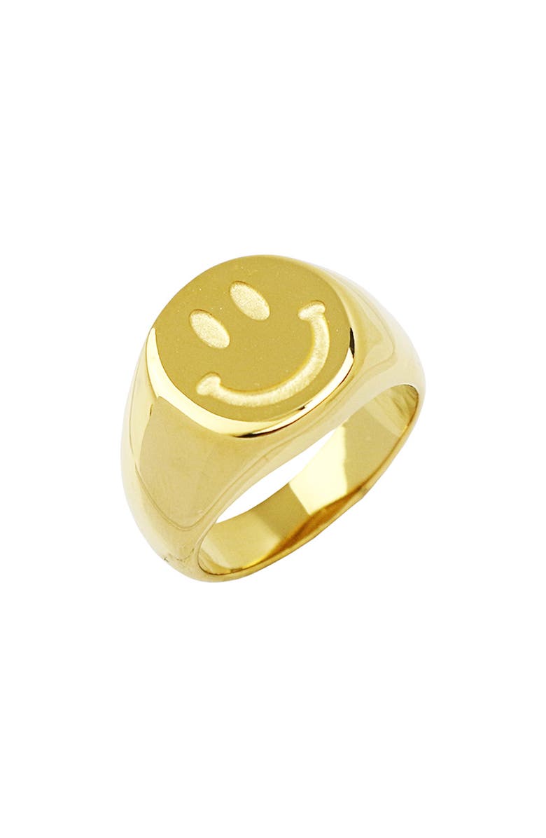 REBL Smiley Face Signet Ring, Main, color, Gold