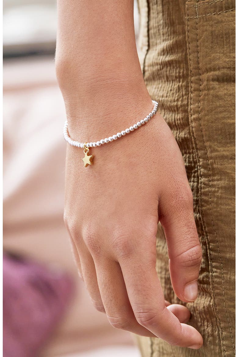 Puffed Star Sienna Beaded Stretch Bracelet, Alternate, color, GOLD AND SILVER