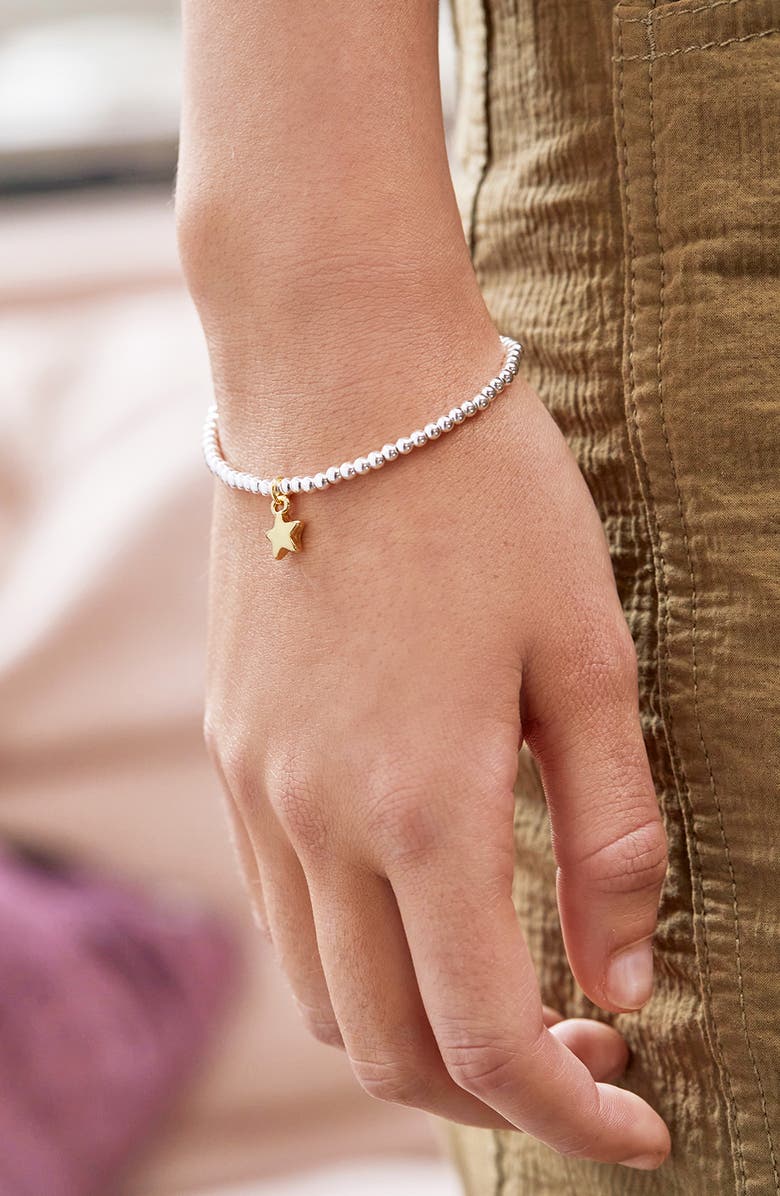 Estella Bartlett Puffed Star Sienna Beaded Stretch Bracelet, Alternate, color, Gold And Silver