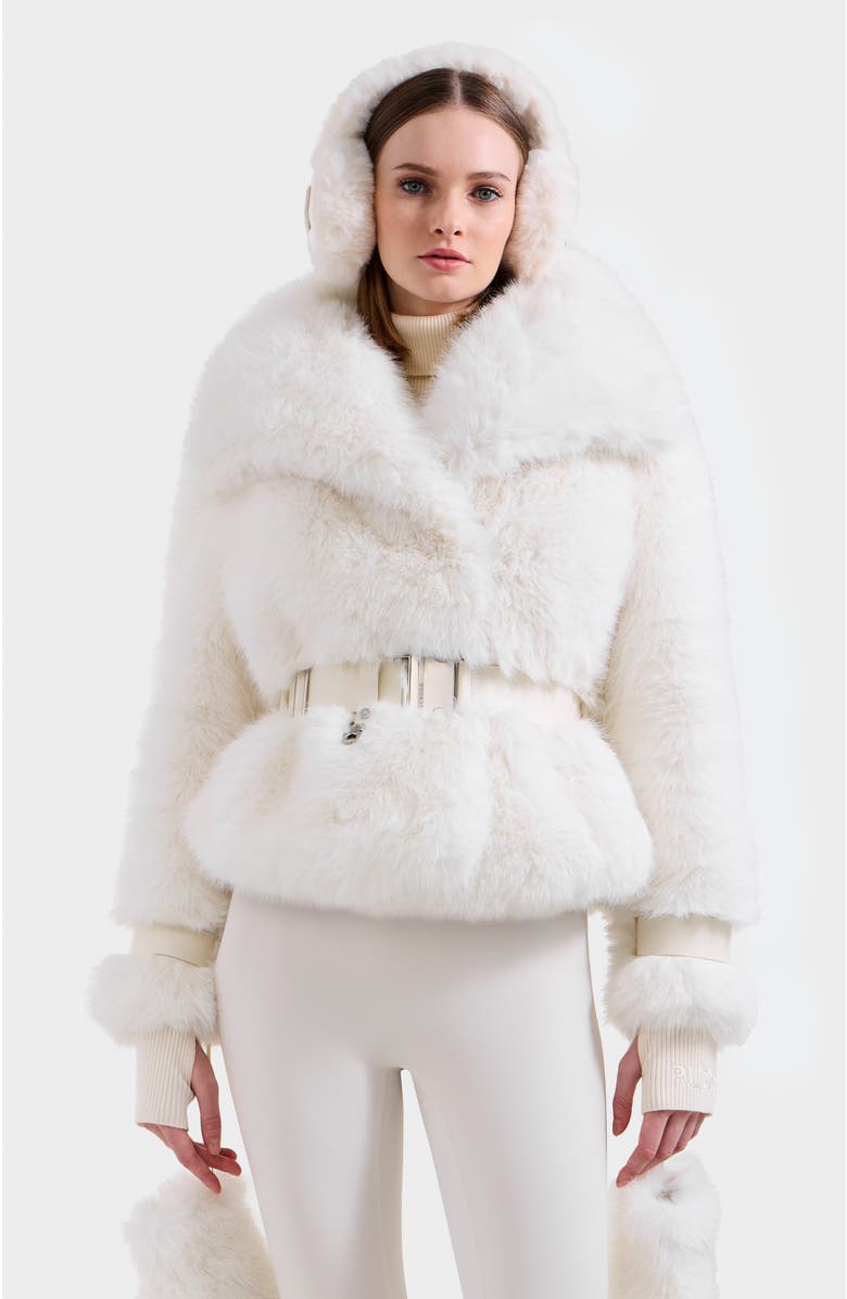 Rudsak Chloe Faux Fur Jacket with Puffer Hood, Alternate, color, Iceland