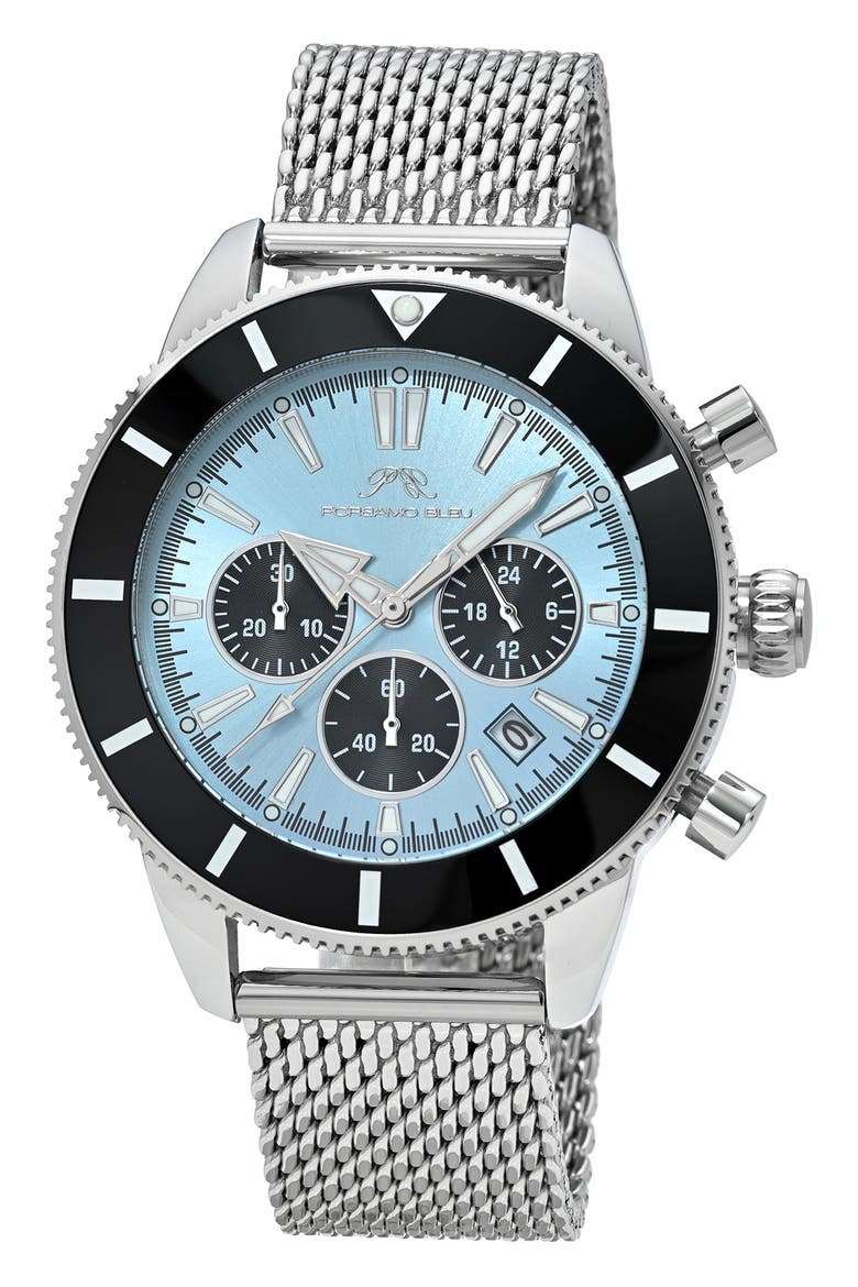 Brandon Chronograph Mesh Strap Watch, 44mm, Main, color, SILVER/LIGHT BLUE