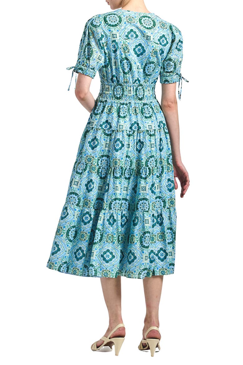 Thalia Short Sleeve A-Line Cotton Midi Dress, Alternate, color, BLUE MEDALLION