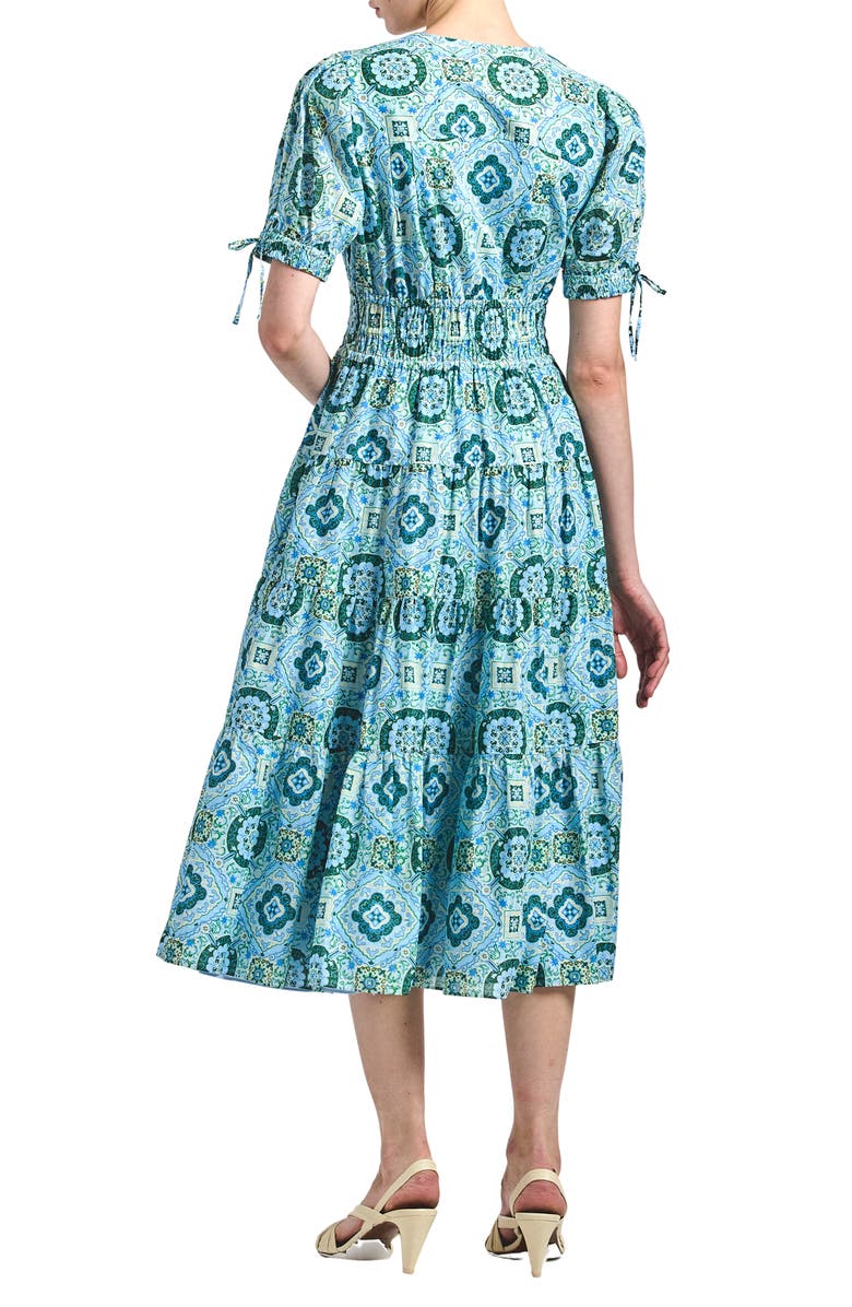 Derek Lam Thalia Short Sleeve A-Line Cotton Midi Dress, Alternate, color, Blue Medallion
