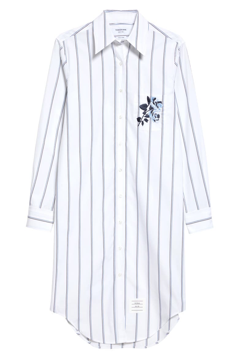 Floral Embroidered Stripe Long Sleeve Cotton Shirtdress, Alternate, color, WHITE