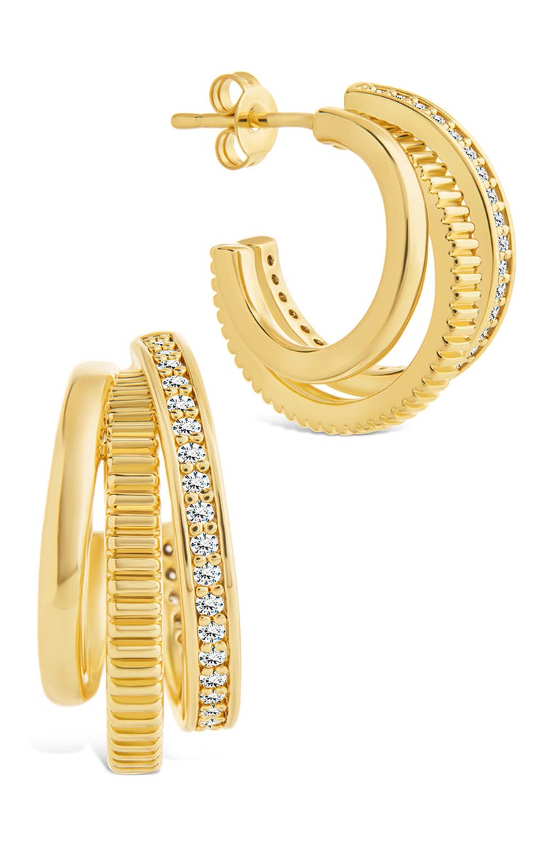 Sterling Forever Mixed Texture Triple Ring Hoop Earrings, Main, color, Gold