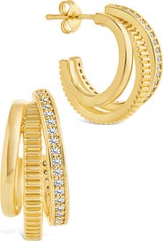 Sterling Forever Mixed Texture Triple Ring Hoop Earrings
